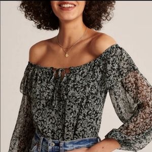 ABERCROMBIE & FITCH Off The Shoulder Chiffon Boho Ditzy Floral BodySuit